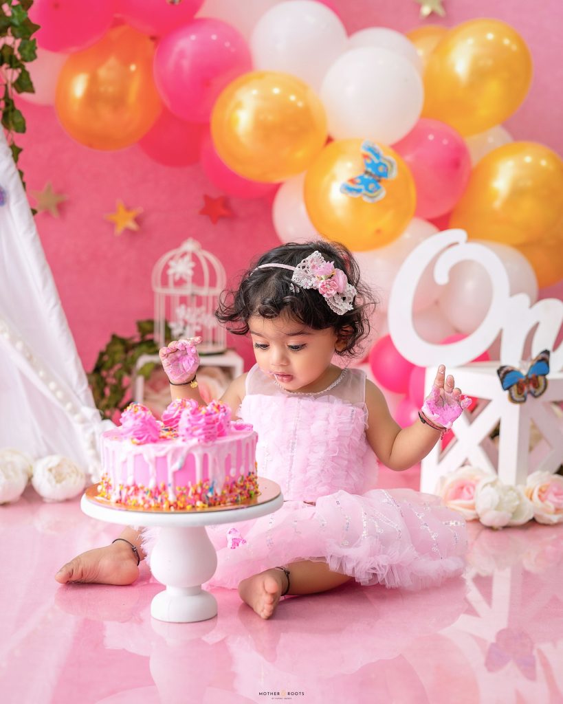 Kids Pink Themed Cake Smash Photoshoot