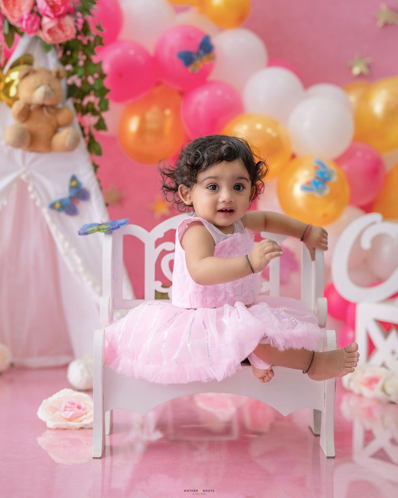 Kids Pink Themed Cakesmash Photoshoot In Nagpur